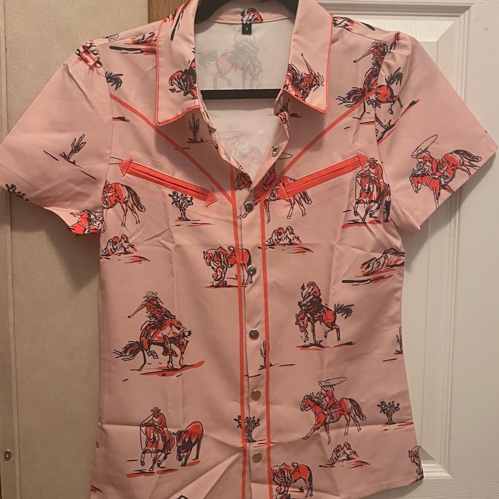 Pink Western Cowboy Print Shirt